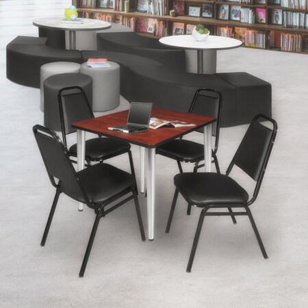 Regency Kahlo Square Table & Chair Sets, 30 W, 30 L, 29 H, Wood, Metal, Vinyl Top, Cherry TPL3030CHCM29BK